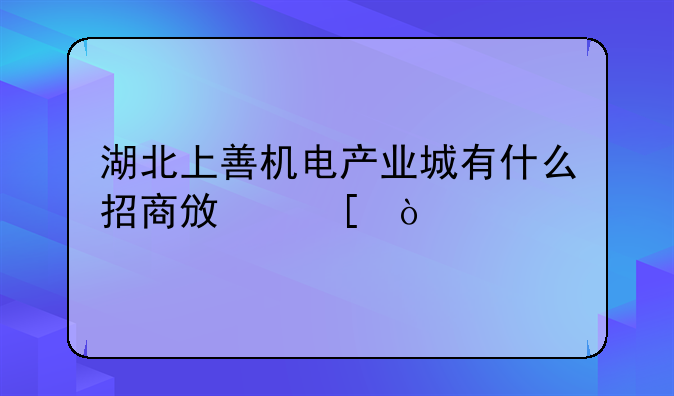 湖北创业园招商方案--湖北上善机电产业城有什么招商政策？