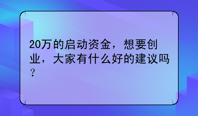 20万的启动资金，想要创业，大家有什么好的建议吗？