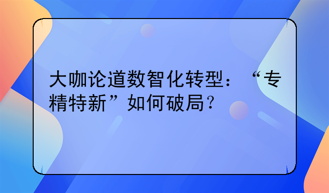 大咖论道数智化转型：“专精特新”如何破局？