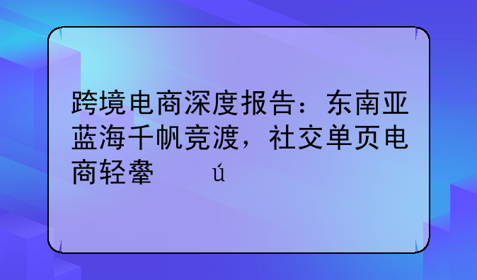 跨境电商课程学习报告--跨境电商深度报告：东南亚蓝海千帆竞渡，社交单页电商轻舟御风